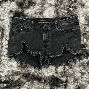 Express Black Distressed Jean Shorts